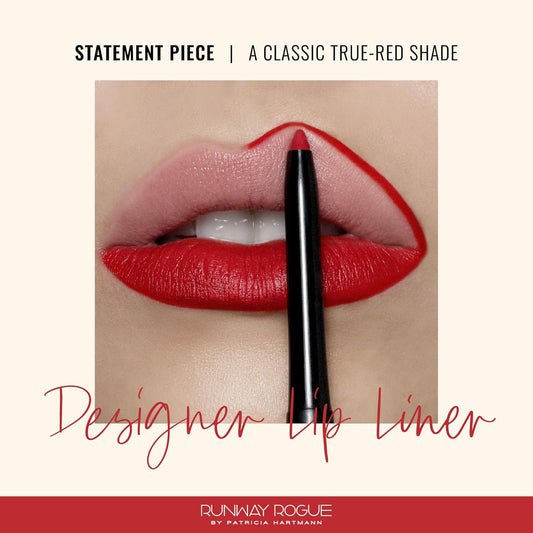 Runway Rogue Designer Liner Lip Pencil, Matte Classic True-Red Lip Liner Pencil and Lip Liner Sharpener, ‘Statement Piece’