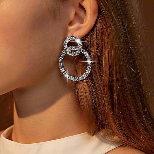 Vintage Crystal Circle Drop Earrings Double Circle Hoop Earrings Gold Cz Circle Dangle Earrings CZ Hollow Circle Earrings Jewelry for Women