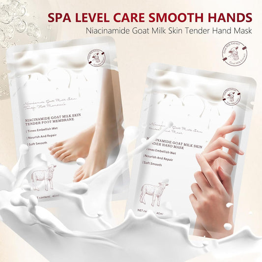 Hydrating Hand Foot Masks Set for Women Men,5 Pack Glove Mask for Dry Hand & 5 Pack Socks Mask for Dry Cracked Feet(Milk)