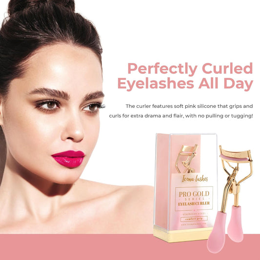 Eyelash Curler - 24K Gold-Plated Stainless Steel Precision Eye Lash Curler for Lush, Luxurious Lashes - Silicone Eyelash Curler Pads, Ergonomic Cushioned Handles - with Replacement Pads