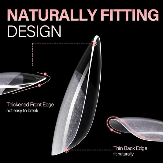 AILLSA Short Oval Nail Tips Full Cover Clear Gelly Nails Tip Half Matte Acrylic Tips Pre-Filed Fake Press on Nail Tips for Extension Home DIY Salon Manicure 216PCS 12 Sizes