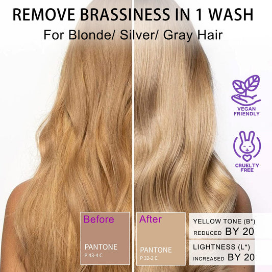 Sulfate Free Brass Toning Purple Shampoo Bar and Conditioner Set for Blonde, Bleached, Silver, or Brown Hair, Neutralizes Brassy Yellow Orange Tones, 6 oz