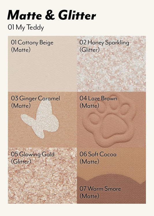 I'M MEME Wonder Soft Layer Palette - 7 Shades | Portable Size, Versatile, Blendable, Neutral Colors with Soft Texture, 01 My Teddy, 0.23 Oz