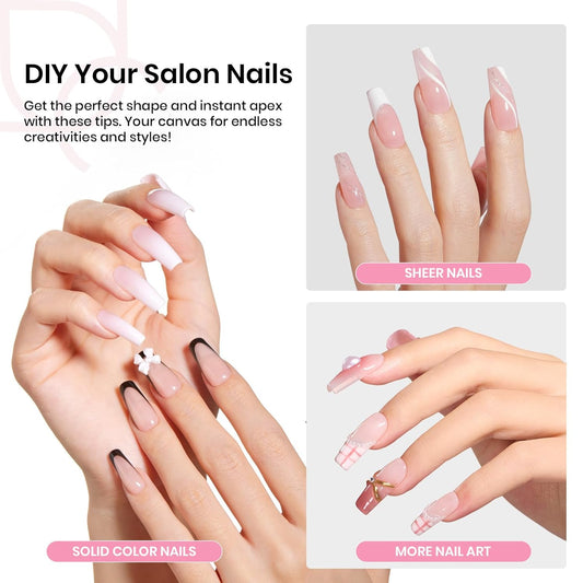 Beetles Tipex Gel Nail Kit with 224Pcs 16Sizes Medium Coffin Apex Nail Tips C Curved , Pre-building Acrylic Nails with Tipex Nail Glue,Mini Nail Lamp, Nail File for DIY Nails or Salon Use