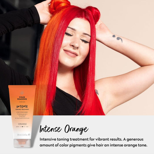 FOUR REASONS Color Mask INTENSE - Orange, 6.76 fl oz - Intensive Toning Treatment - Color Depositing Conditioner - Semi Permanent Hair Dye for Lightened and Colored Hair - 100% Vegan