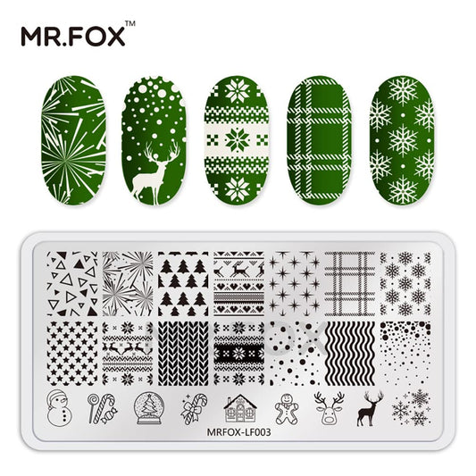 MRFOX Nail Print Board Set Christmas Snow and Lightning Theme Pattern Leaf Nail Art DIY Stamping Template