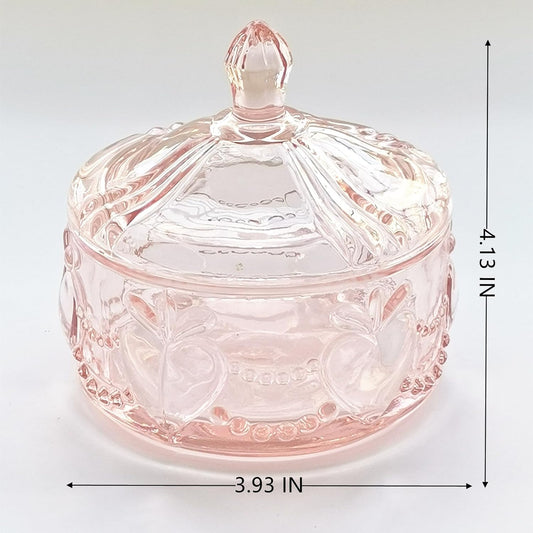 Body Powder Puff and Container - Glass Dusting Powder Container with 2 Soft Puffs Vintage Powder Puff Case for Women & Girls (3.93x3.93x4.13 H in) - GRB017-Pink