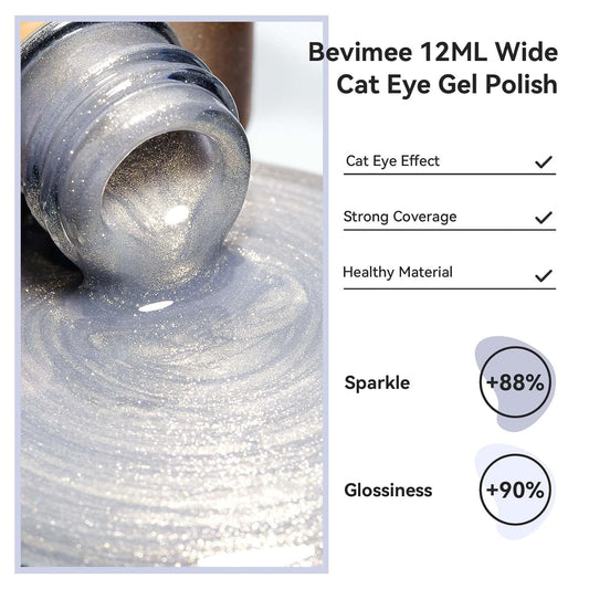 Silver Cat Eye Gel Nail Polish, Magnetic Nail Polish Glitter Holographic With Magnet Gold Shimmer Cateye Effect, UV Velvet Gel Nails Art Manicure Salon DIY Home, 12ML