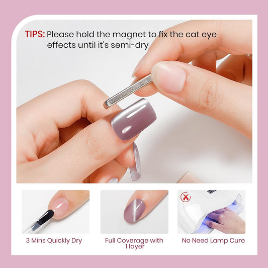 Magnetic Nail Polish Non Gel Quick Dry Glitter Cat Eye Nail Polish Cats Eye Toe Fingernail Air Drying Fast Lacquer Manicure Gift For Women Girls 16ml, 0.54fl oz
