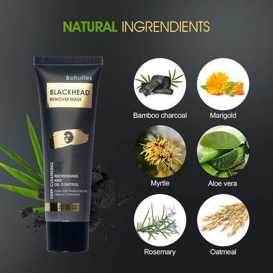 Bamboo Charcoal Blackhead Remover Mask – Peel Off Face Mask for Deep Pore Cleansing |Reduce Blackheads & Excess Oil,Refines Pores for All Skin Types(2.8 Ounce (Pack of 1), Aloe Vera)
