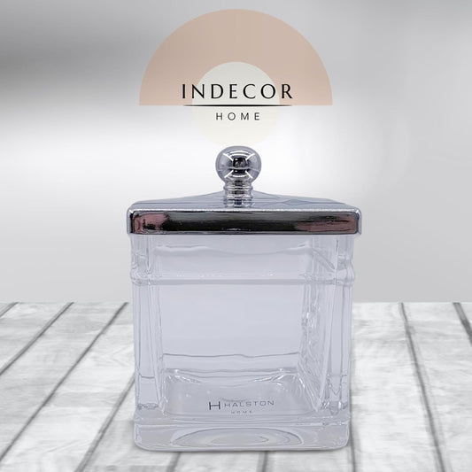 Apothecary Glass Cotton Jar Holder Silver Stainless Steel Lid, Elegant Bathroom Storage Canister for Qtips, Cotton Balls, Floss, Makeup Organizer, Vanity Bathroom Organization