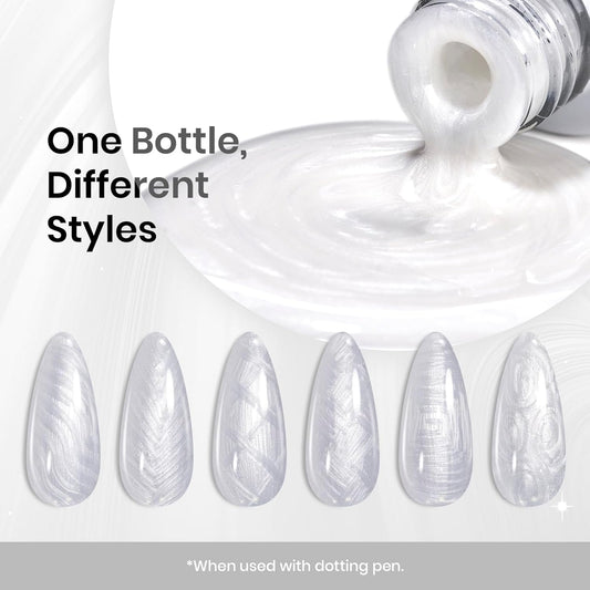 Beetles White Liner Gel Polish, 7ml Pearl White Gel Liner Nail Art Pearlescent Silver Shell Glitter Swirl Effect Pearl Nail Polish Soak Off UV LED Nail Art Design Gifts for Women