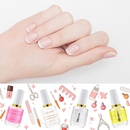 4in1 Nail Hardener Nail Strengthener Nail Rescue Calcium Primer for Thin Nails Growth Nail Repair Nail Care Kit with Cuticle Oil Cuticle Remover Gel Cream