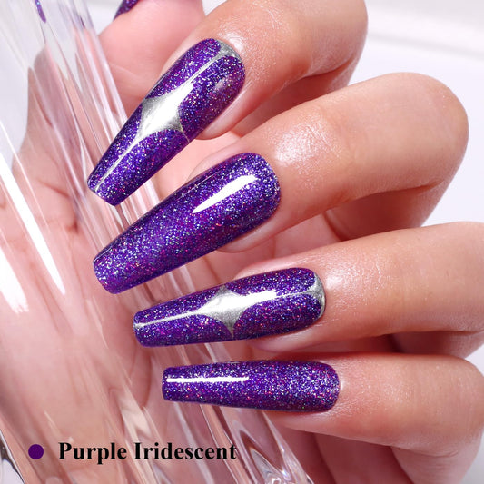 Imtiti Glitter Gel Nail Polish, Purple Iridescent Glitter Nail Gel Polish Diamond Shimmer Sparkle Soak Off UV LED Spring Summer Manicure 10ML
