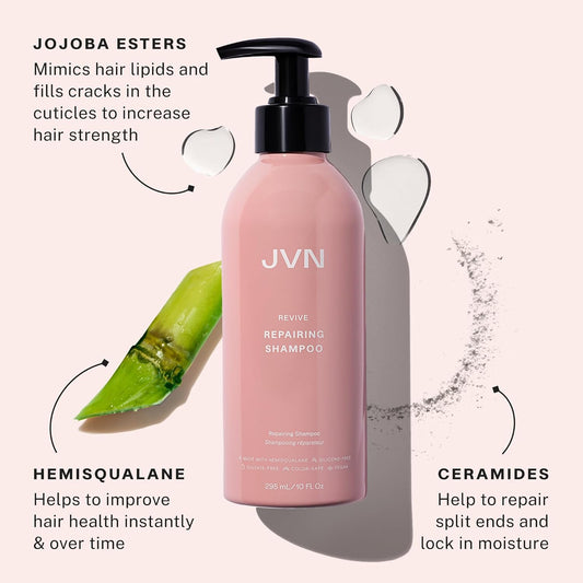 JVN Revive Repairing Shampoo, Instantly Strengthening and Deeply Nourishing Shampoo for Damaged Hair, Dry Hair Shampoo, Sulfate-Free, Silicone-Free, (10 Fl Oz)