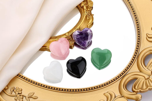 QINJIEJIE 5Pcs 1.2" Rose Quartz Heart Crystals Amethyst Healing Crystal Love Stone Polished Thumb Palm Natural Worry Gemstones Reiki Balancing