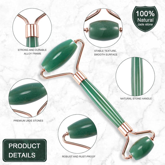 Jade Roller for Face, Facial Roller Massager Skin Care Tool, Gua Sha Facial Tools for Face, Neck, Eyes, Reduce Puffiness of The Skin (Green)