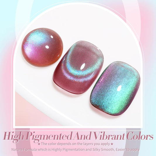 Born Pretty Cat Magnetic Eye Gel Nail Polish Rainbow Aurora Cat Magnetic Gel Polish Firefly Blue Purple Cat Magnetic Eye Gel Manicure Nail Art DIY 15ml