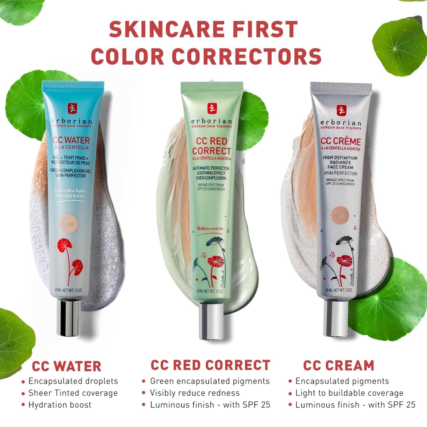 Erborian CC Water with Hyaluronic Acid, Chocolate - Ultra-Light Aqua Gel Color Corrector with Centella Asiatica & Hyaluronic Acid - Plump, Softer & Hydrated Skin - Korean Skincare Perfector - 0.5 Oz