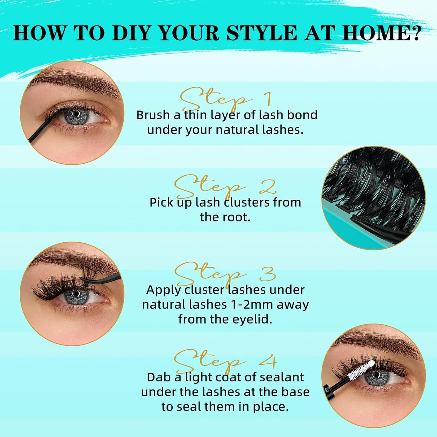 Lash Extension Kit 240Pcs 50D Individual Lashes Clusters Kit,Lash Bond And Seal for Eyelashes Extensions,Lash Applicator Tool For False Eyelash Cluster Kit(50D,D-Mix9-16mm)