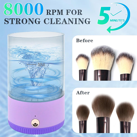 Makeup Brush Cleaner,Low noise and 8000 RPM Electric Makeup Brush Cleaner Machine for Deep Cleaning,Automatic Spinning Cosmetic Brush Cleaner for All Size Makeup Brushes and Sponges(purple)