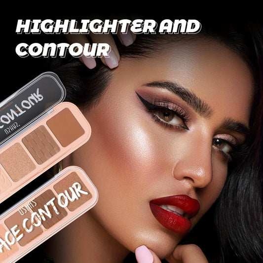 4 Colors Contour Palette, Face Contouring Highlighters Bronzer Powder Makeup Kit, Natural Contouring Makeup Kit for Beginner, All in one Makeup Contour Palettes (02, 1.02)