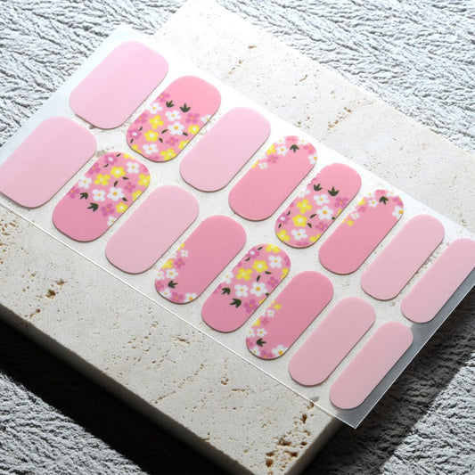 Nail Polish Strips, 32PCS Salon Quality Wraps, Long Lasting Gel Nail Stickers for Women Easy Apply& Remove (Flower Love Pastel Pink)