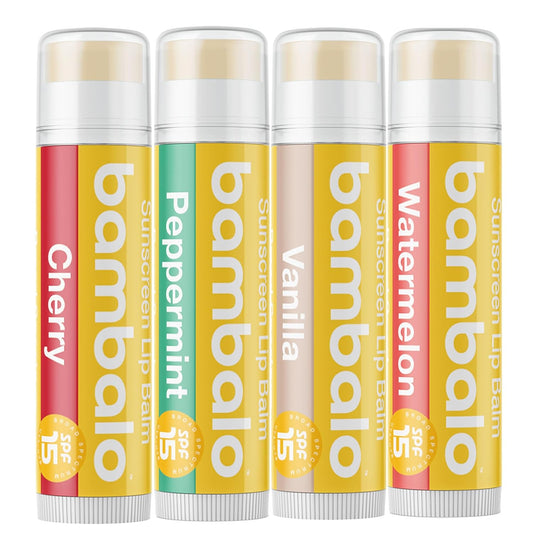 4-Pack Variety SPF 15 Lip Balm - Organic Ingredients, Broad Spectrum UVA/UVB Protection - Hydrating & Moisturizing, USA Made