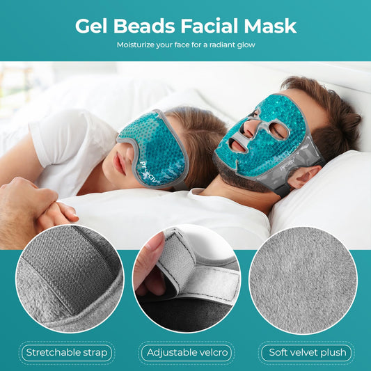 Cooling Eye Mask Ice Face Mask - Gel Beads Hot Cold Compress Reusable Ice Face Eye Mask, Under Eye Patches & Ice Pack Set, Cold Eye Mask for Sleeping Dark Circles Puffiness Dry Eye Headache (Blue)