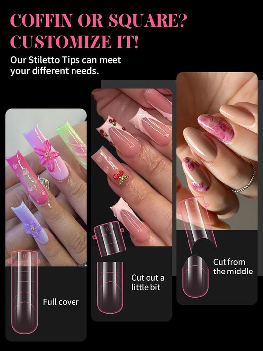 EBANKU Dual Nail Forms for Poly Extension Gel, 150 PCS Pink Nail Molds Reusable 15 Sizes Nail Extension Forms for Builder Gel Manicure Design Salon DIY