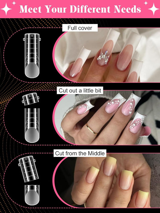 EBANKU Poly Gel Nail Forms - 96PCS Dual Forms for Builder Nail Extension, 4 Style 12 Size Dual Forms Set with 2.5oz Slip Solution, Brush, File, 5PCS Clips