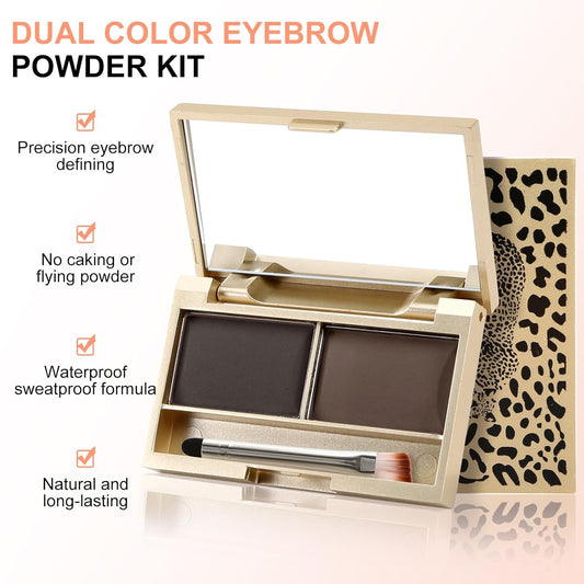 Boobeen Eyebrow Powder Kit, 2-color Waterproof Eyebrow Palette Makeup to Definer & Filler Brows, Eyebrow Color Powder Shape Natural Looking Brow - with Mirror Brush