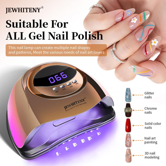 JEWHITENY Golden U V LED Light for Gel Nails:Nail Lamp with 4 Timers & Automatic Sensor Fast Curing Light for Gel Nail Polish Professional Manicure Tool