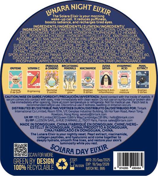 Lunara Hydrogel Eye Mask, 28 Pairs Under Eye Patches for Puffy Eyes Dark Circles Wrinkles with Caffeine, Vitamin C, Niacinamide, Pearl+ Day & Night Activation Elixirs Eye Serum (2×3ml)