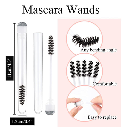 50 Pieces Disposable Mascara Brushes Eyelash Brush Lash Wand Diamond Mascara Wands with Tube Makeup Tool Lash Spoolies Sanitary Brushes Lash Extension Supplies (tube sky black 50)
