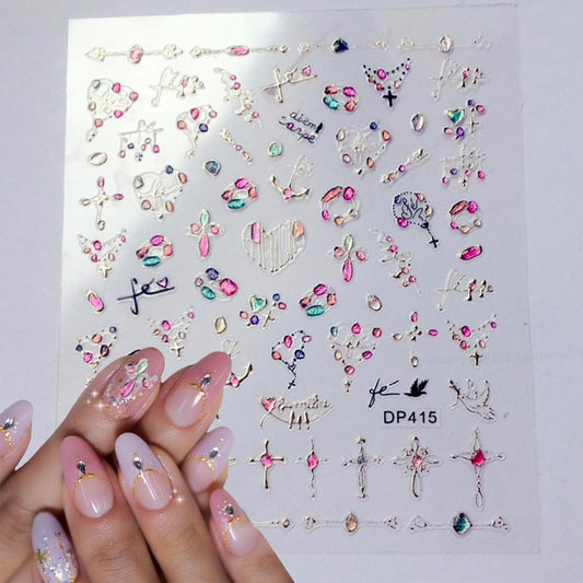 4 Sheets Star Sun Moon Nail Art Stickers 3D Holographic Self Adhesive Glitter Colorful Floral Nail Stickers Sparkly Heart Gems Design Nail Supplies for Women and Girls DIY Manicure Decoration