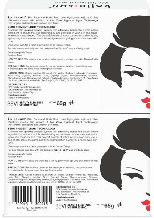 Kojie San Skin and Body Soap 2 Piece Set – Original Kojic Acid, Dark Spot Remover Soap Bar with Coconut & Tea Tree Oil – 65g x 2 Bars & 30g Face Cream