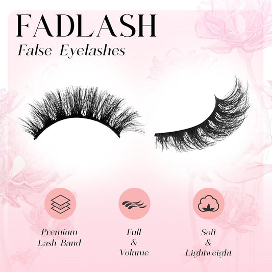 FADLASH False Eyelashes Fluffy and Voluminous Cat Eye Lashes with Thin Band Wear Comfortable Black Fake Lashes, Pack 7 Pairs, XH42
