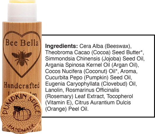 Bee Bella Lip Balm Pumpkin Spice (3 Pack)- With Beeswax, Coconut Oil, Jojoba Oil, Vitamin E Oil, Argan Oil and More for Soft and Smooth Lips - Long-Lasting Moisture - Handmade in the USA
