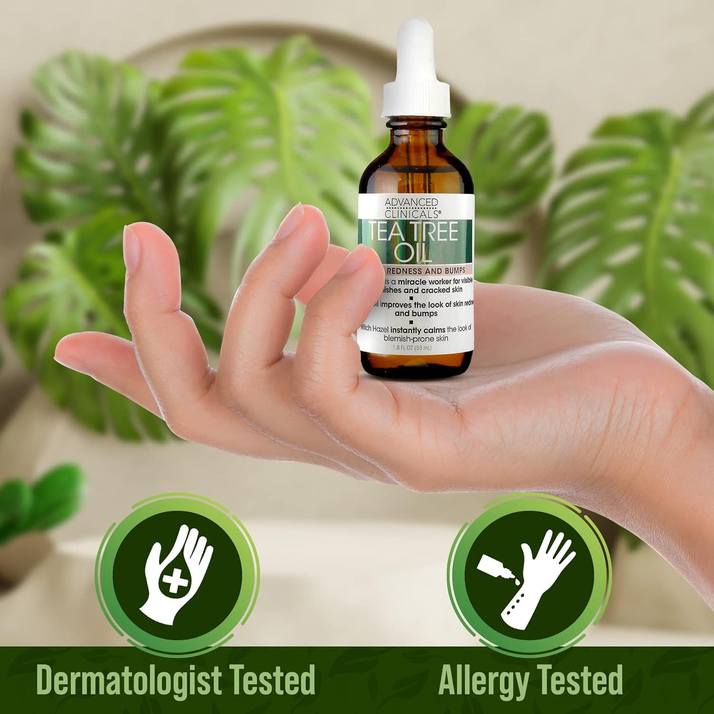 Advanced Clinicals Vegan Tea Tree Oil For Skin | Acne Patch Vegan Facial Serum | Targets Redness, Bumps, Breakouts, & Acne Scars | Organic Pure Tea Tree Oil For Face W/Vitamin E & Witch Hazel, 2pc