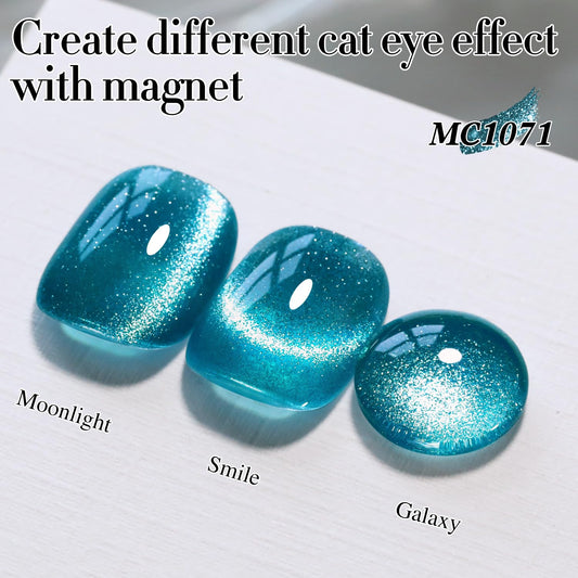 Double Rhythm 0.5 OZ Cat Eye Gel Polish with Magnet 15ML Holographic Glitter Shimmer Translucent Jelly Color Magnetic Polish Salon DIY at Home (Teal-MC1071)