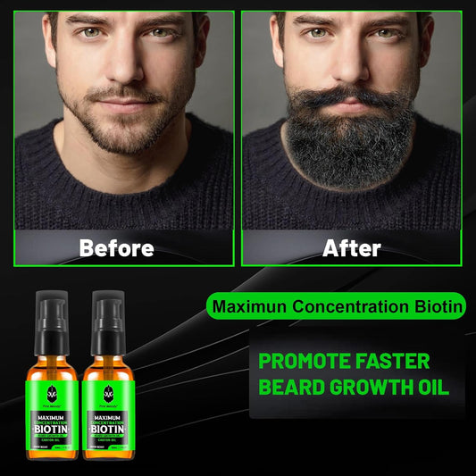 Beard Oil,Maximun Thickening Biotin, with Castor Oil and Argan & Jojoba Oils, Promotes Beard Growth, Styles, Strengthens & Softens Beards & Mustaches,1 Ounce*2(2 Pack)