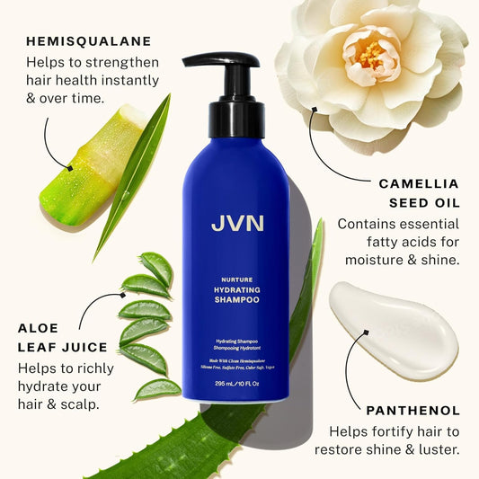 JVN Nurture Hydrating Shampoo & Conditioner (20 Fl Oz), Nurture Shampoo & Conditioner for All Hair Types, Detangles & Softens Hair, Made with Clean Hemisqualane