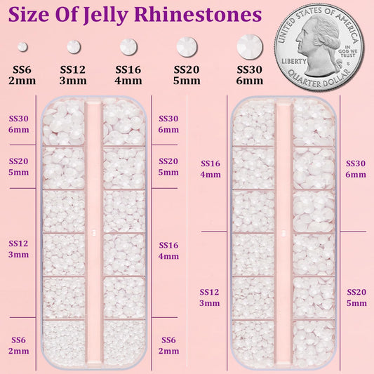 Resin Jelly Rhinestones for Crafting with B7000 Jewelry Glue, 2 Boxes White Flatback Crystals with 3Pcs 10ml Glue, Bedazzling Non Hotfix Gems for DIY Tumblers Clothing Shoes Manicure