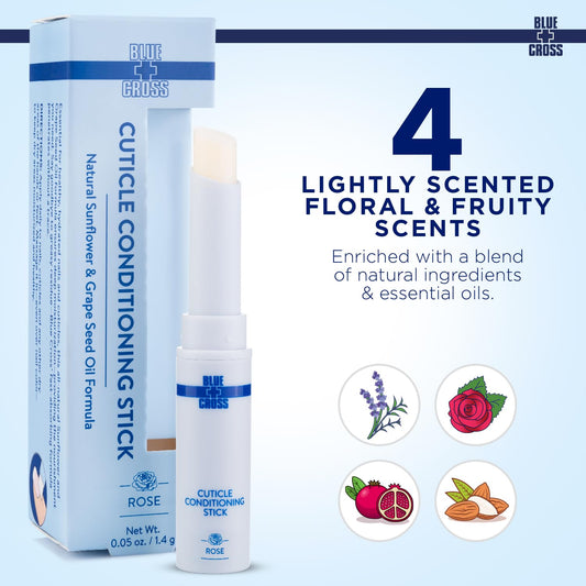 Blue Cross Cuticle Balm Conditioning Stick, Scented Cuticle Softener Oil Balm with Nourishing Sunflower & Grape Seed Oil, Professional Nail Care Supports Dry + Damaged Cuticles, 0.05oz, Rose