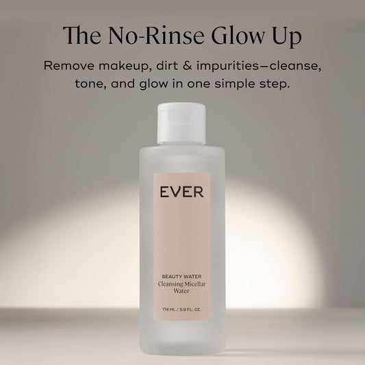 EVER Beauty Water Micellar Cleaning Water & Eye Makeup Remover – Rose Water, Lactic Acid & Pro/Prebiotics Cleanser for Sensitive Skin, Removes Waterproof Makeup, Tones & Hydrates - 5.9 fl oz