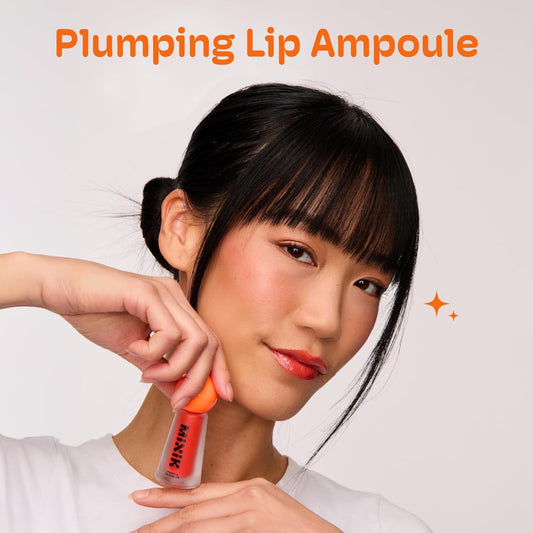 MIXIK Plumping Lip Ampoule, Hydrating Lip Gloss Plumping Ampoule made with Shea Butter & Argan Kernel Oil leaving Lips Plump, Smooth and Glossy, promotes Vibrant High-Gloss Plump Lips (Poppy Plump)