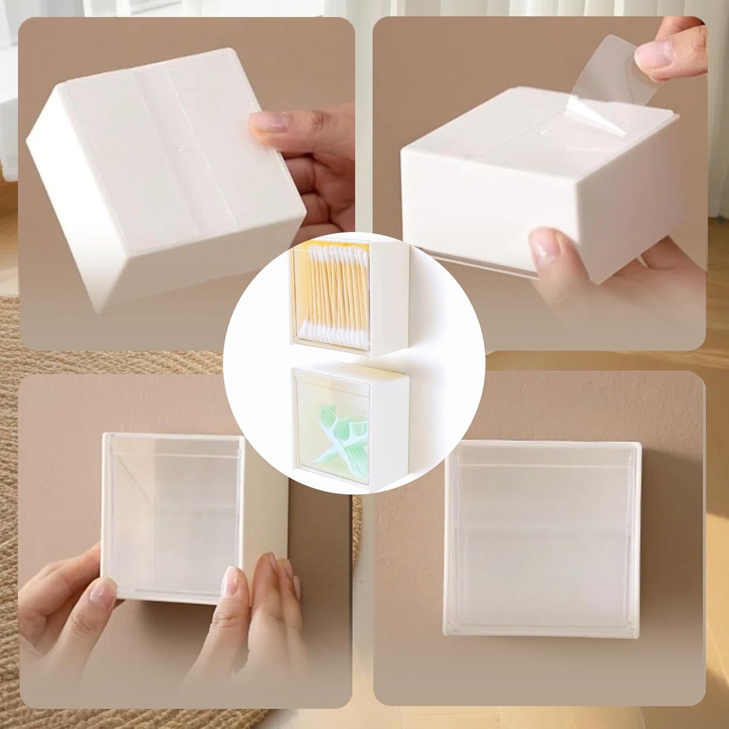 Qtip Holder Wall Mount for Cotton Swabs, Balls, Pads, Hair Ties,Floss Picks- Small Plastic Bathroom Wall Organizers and Storage Set,Bedside Shelf,Home Decor,Dorm Room Essentials (2)