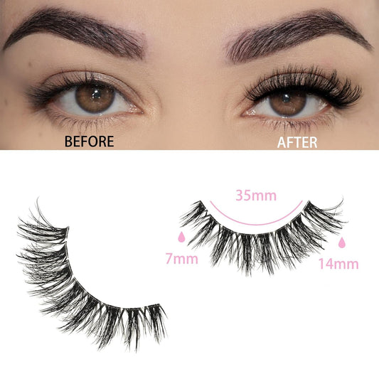 FARRED Cat Eye Lashes False Eyelashes Short Wispy Lash Strips Volume Eyelash 14 Pairs Cateye Medium Length False Clear Band Lashes Natural Looking Hybrid Clusters Full Strip Lashes (F29 | 7-14mm)
