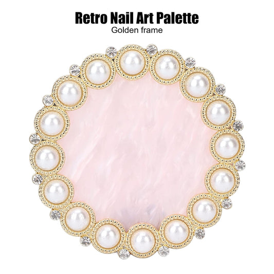 Resin Stone Nail Art Palette, Nail Art Display Board Cosmetic Nail Mixing Palette Drawing Color Mixing Nail Art Painting Gel Palette Tips Display Plate(Golden)